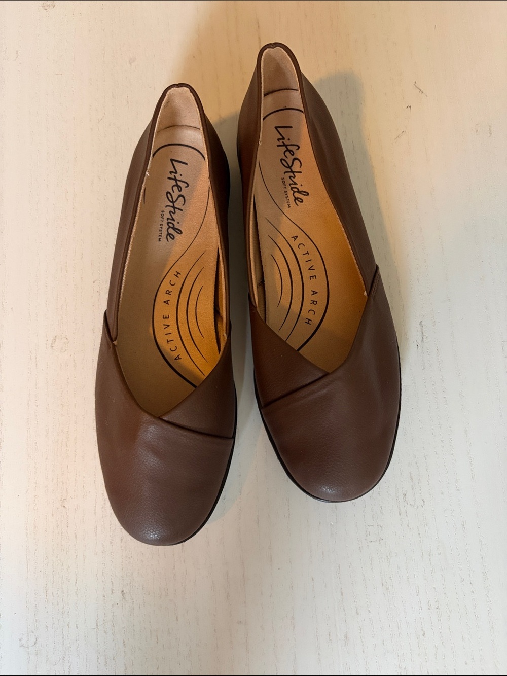 Life Stride Brown Slip-On Ballet Flats with Active Arch